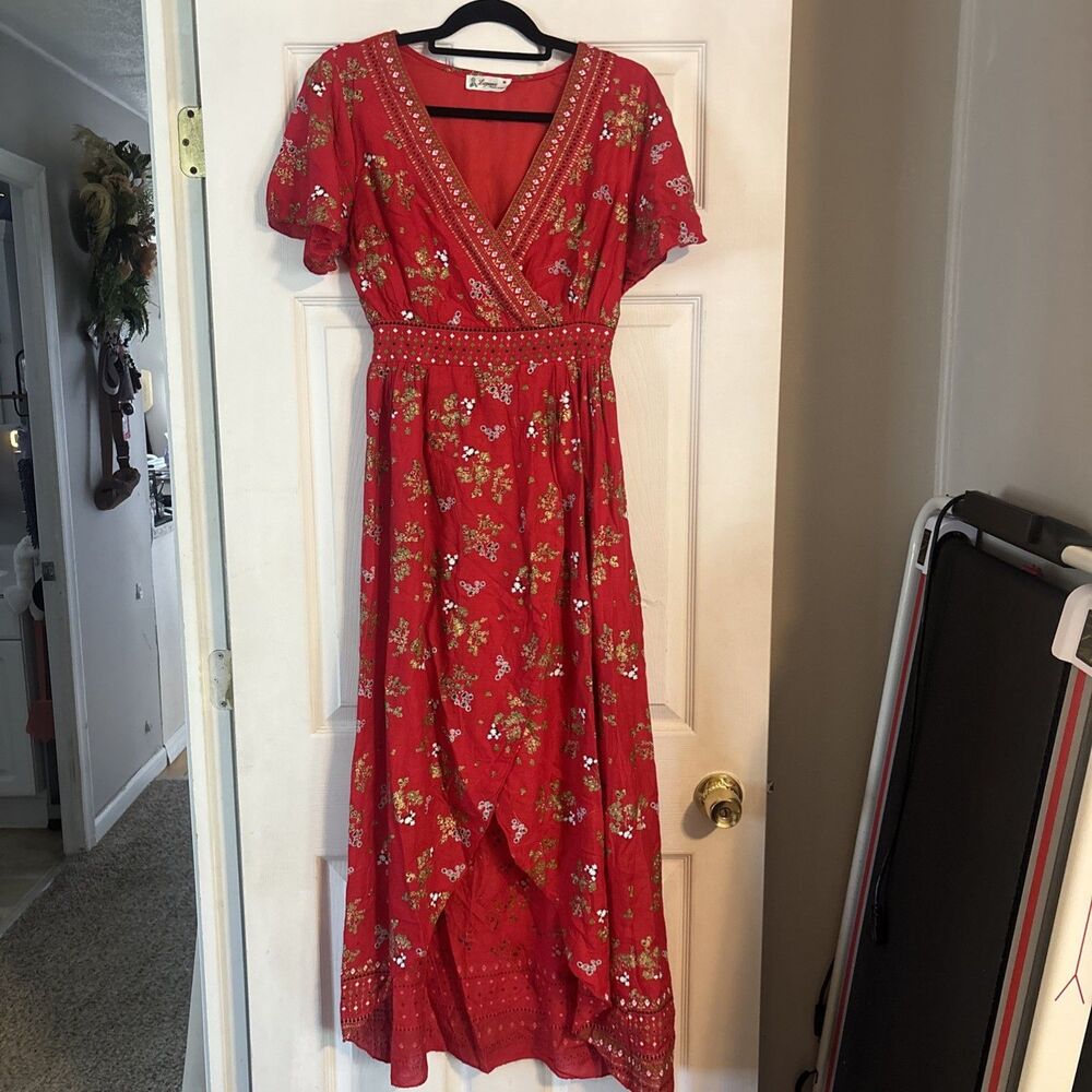Lapogee Boho Maxi Red Dress SZ M